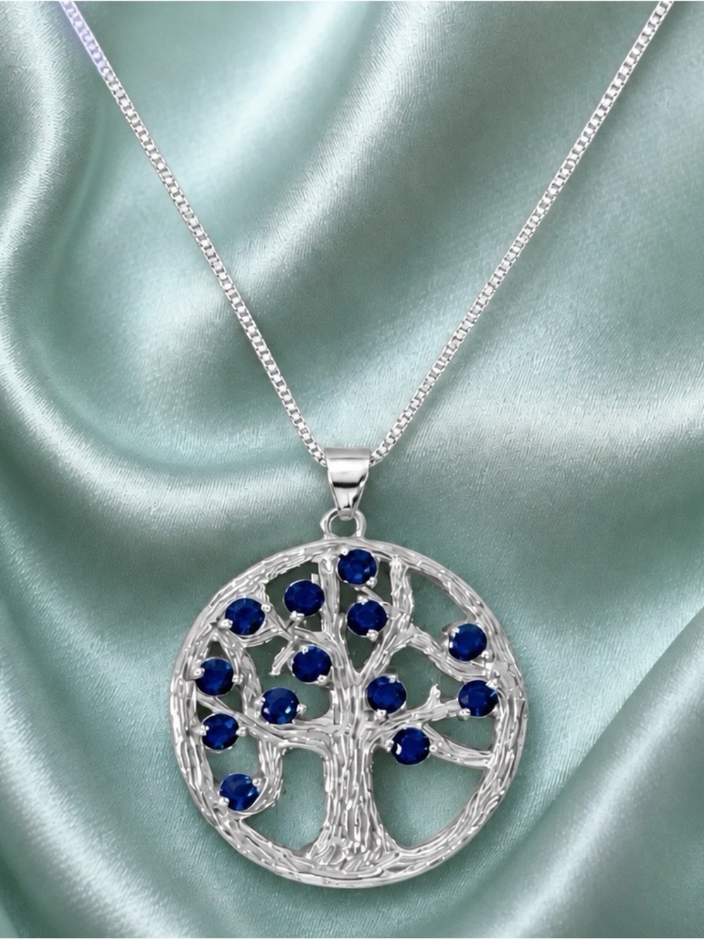 Genuine Blue Sapphire ‘Tree of Life’ S925 Pendant. 20” chain. Genuine stones!